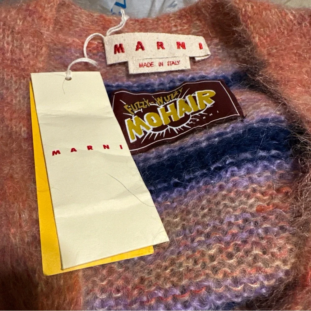 Marni Iconic Mohair fuzzy Brushed Stripes Cardigan V Neck NWT - Picture 8 of 11